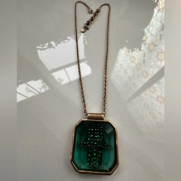 Reversible Crystal Hamsa Pendant Necklace-Emerald Green-Lucky Brand - Picture 3 of 9